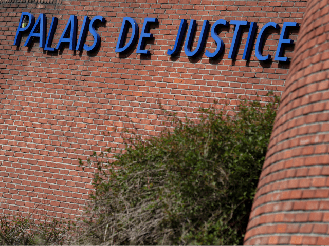 A picture taken on March 27, 2019 shows the lettering 'Palais de Justice' at the