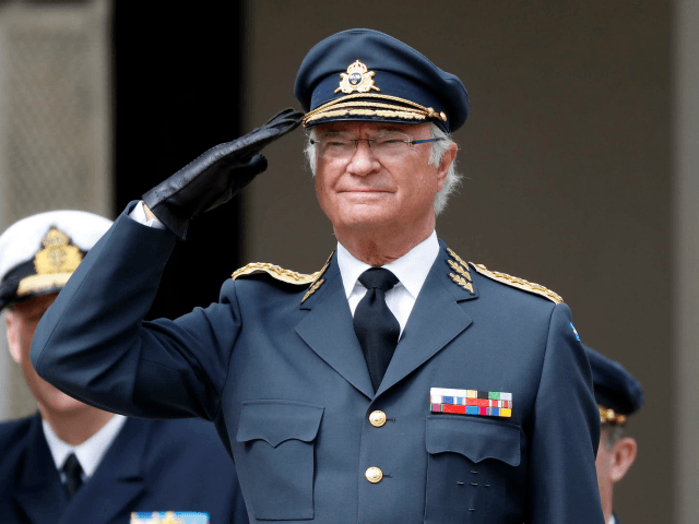 STOCKHOLM, SWEDEN - APRIL 30: King Carl XVI Gustaf of Sweden salutes at a celebration of his 73rd birthday anniversary at the Royal Palace on April 30, 2019 in Stockholm, Sweden. (Photo by Michael Campanella/Getty Images)
