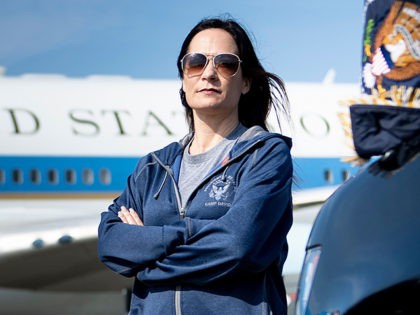 Acting White House Press Secretary Stephanie Grisham waits as Air Force One is refuelled a