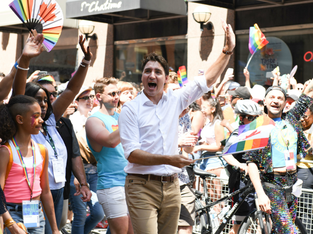TORONTO, ONTARIO - JUNE 23: Prime Minister Justin Trudeau began marching with participants on Yonge St. at the 39th Annual Toronto Pride Parade on Sunday June 23, 2019 in Toronto, Canada. (Photo by George Pimentel/Getty Images)