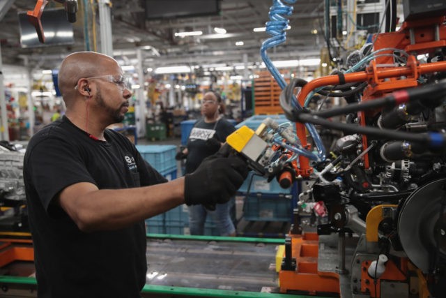 CHICAGO, ILLINOIS - JUNE 24: Workers assemble Ford vehicles at the Chicago Assembly Plant on June 24, 2019 in Chicago, Illinois. Ford recently invested $1 billion to upgrade the facility where they build the Ford Explorer, Police Interceptor Utility and the Lincoln Aviator. (Photo by Scott Olson/Getty Images)