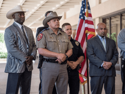 Local and federal law enforcement briefs the press on September 2, 2019 in Odessa, Texas.