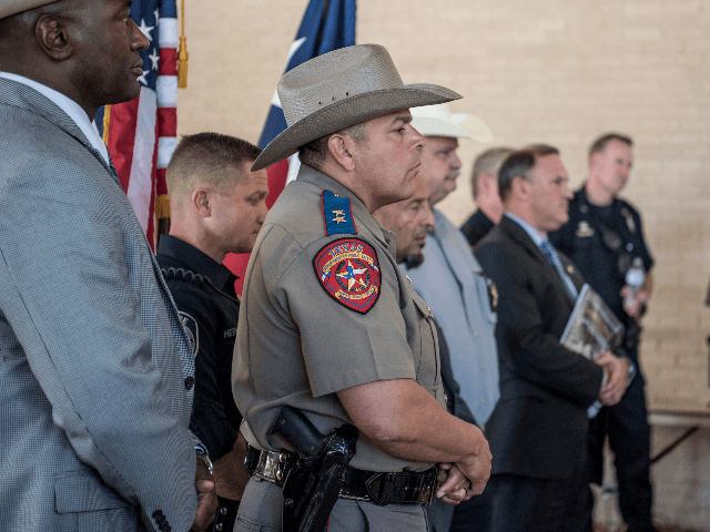 Local and federal law enforcement briefs the press on September 2, 2019 in Odessa, Texas.