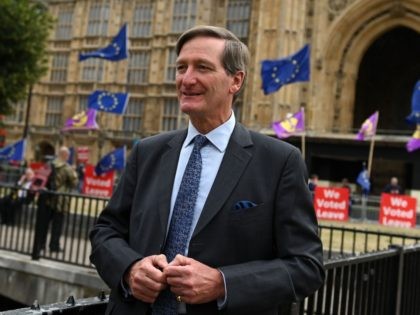 British Conservative party politician Dominic Grieve speaks to members of the media on College Green, near the Houses of Parliament in London on September 3, 2019. - British Prime Minister Boris Johnson will call an election for October 14 if MPs vote against his Brexit strategy, a top official said …