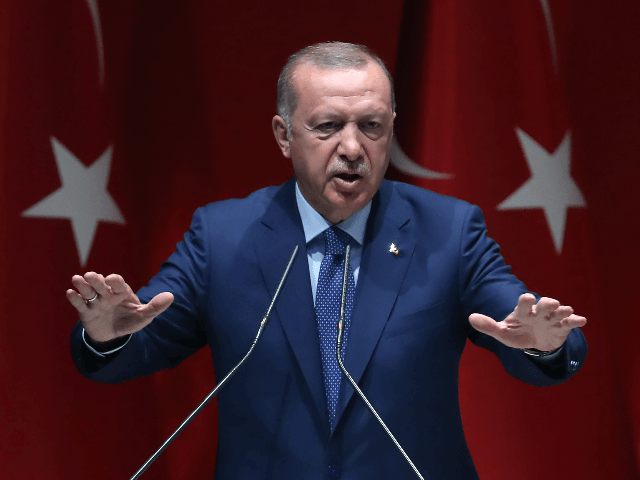 Turkish President and leader of Justice and Development (AK) Party Recep Tayyip Erdogan delivers a speech during AK Party's extended meeting of Provincial heads at AK Party Headquarters in Ankara on September 5, 2019. (Photo by Adem ALTAN / AFP) (Photo credit should read ADEM ALTAN/AFP/Getty Images)
