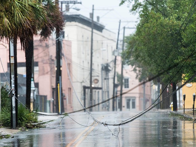 CHARLESTON, SC - SEPTEMBER 5: Downed utility lines block a street as Hurricane Dorian spin