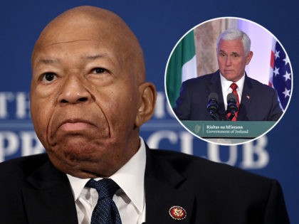 (INSET: Vice President Mike Pence in Ireland) WASHINGTON, DC - AUGUST 07: House Oversight ant Reform Chairman Rep. Elijah Cummings speaks at the National Press Club August 7, 2019 in Washington, DC. Cummings addressed members of the organization during a luncheon and touched on a number of issues including ongoing …