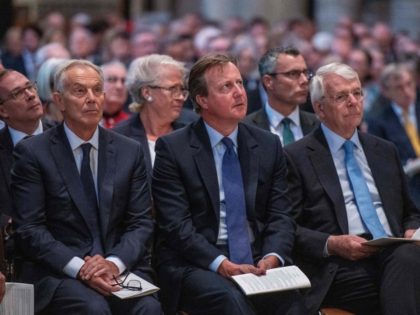 (L-R) Former Prime Ministers Tony Blair, David Cameron and John Major attend a Service of Thanksgiving for the life and work of Paddy Ashdown, former leader of the Liberal Democrats at Westminster Abbey in central London on September 10, 2019. (Photo by Chris J Ratcliffe / POOL / AFP) (Photo …