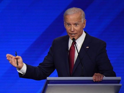 Democratic presidential hopefuls Vermont Senator Bernie Sanders (L) and Former Vice President Joe Biden participate in the third Democratic primary debate of the 2020 presidential campaign season hosted by ABC News in partnership with Univision at Texas Southern University in Houston, Texas on September 12, 2019. (Photo by Robyn BECK …