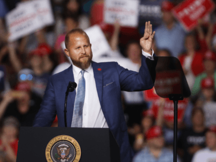 The Trump campaign's 2020 campaign manager, Brad Parscale, speaks before Donald Trump supp