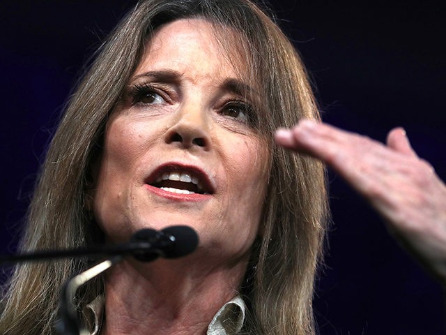 SAN FRANCISCO, CALIFORNIA - AUGUST 23: Democratic presidential candidate Marianne Williamson speaks during the Democratic Presidential Committee (DNC) summer meeting on August 23, 2019 in San Francisco, California. Thirteen of the democratic presidential candidates are speaking at the DNC's summer meeting. (Photo by Justin Sullivan/Getty Images)