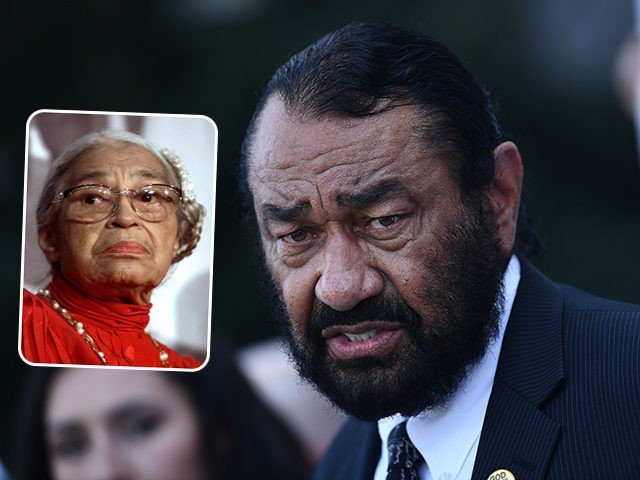 (INSET: Rosa Parks) Rep. Al Green (D-TX) watches as activists ask for impeachment as they