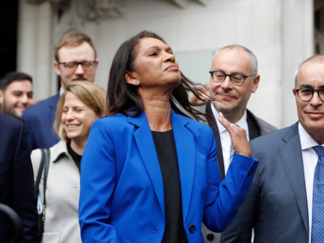 Anti-Brexit campaigner Gina Miller speaks to the media outside the Supreme court in centra