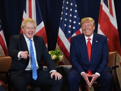 US President Donald Trump and British Prime Minister Boris Johnson hold a meeting at UN Headquarters in New York, September 24, 2019, on the sidelines of the United Nations General Assembly. (Photo by SAUL LOEB / AFP) (Photo credit should read SAUL LOEB/AFP/Getty Images)