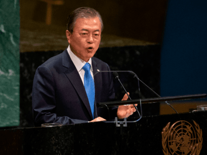 Moon Jae-in, President of South Korea speaks during the United Nations General Assembly on September 24, 2019 at the United Nations Headquarters in New York City. (Photo by Don Emmert / AFP) (Photo credit should read DON EMMERT/AFP/Getty Images)