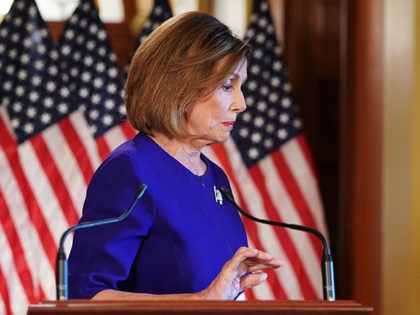 US Speaker of the House Nancy Pelosi, Democrat of California, departs after announcing a f