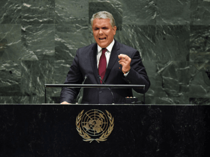 Colombian President Iván Duque Márquez speaks during the 74th Session of the General Assembly at the United Nations headquarters in New York on September 25, 2019. (Photo by TIMOTHY A. CLARY / AFP) (Photo credit should read TIMOTHY A. CLARY/AFP/Getty Images)