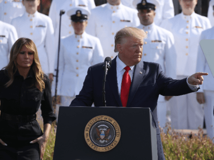 U.S. President Donald Trump speaks during a 911 memorial ceremony at the Pentagon to commemorate the anniversary of the 9/11 terror attacks September 11, 2019 in Arlington, Virginia. The nation is marking the 18th anniversary of the terror attacks that took almost 3000 lives. (Photo by Mark Wilson/Getty Images)