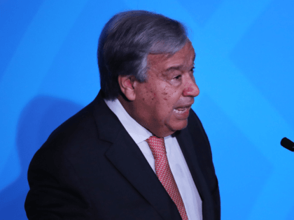 United Nations (U.N.) Secretary-General Antonio Guterres speaks at the summit to address c