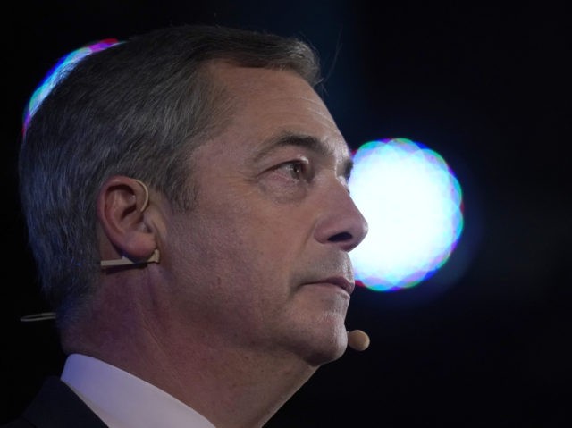 LONDON, ENGLAND - SEPTEMBER 27: Leader of the Brexit Party, Nigel Farage addresses the aud