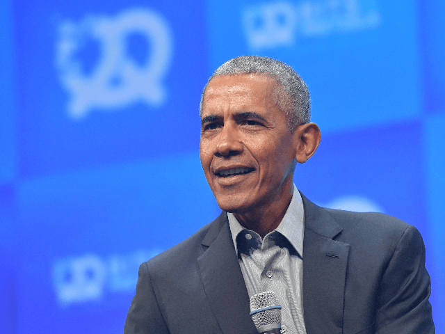 Former U.S. President Barack Obama speaks at the opening of the Bits & Pretzels meetup on