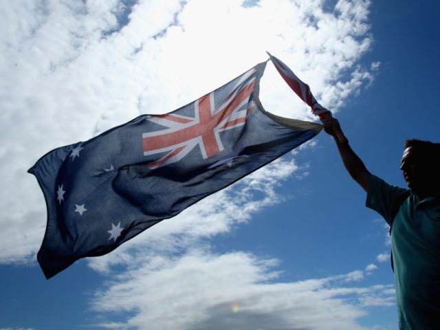 SOUTHPORT, UNITED KINGDOM - JULY 20: A fan waves an Australia flag during the final round of the 137th Open Championship on July 20, 2008 at Royal Birkdale Golf Club, Southport, England. (Photo by Stuart Franklin/Getty Images)