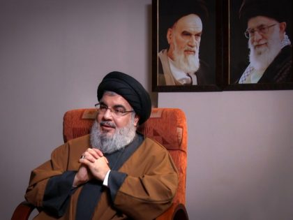 A handout picture obtained by AFP from the office of Iran's Supreme Leader Ayatollah Ali Khamenei on September 28, 2019, shows Hassan Nasrallah, the Lebanese Shiite Hezbollah movement leader, during what the office said was an "exclusive discussion" with members of the Iranian leader's office at an unknown date and …
