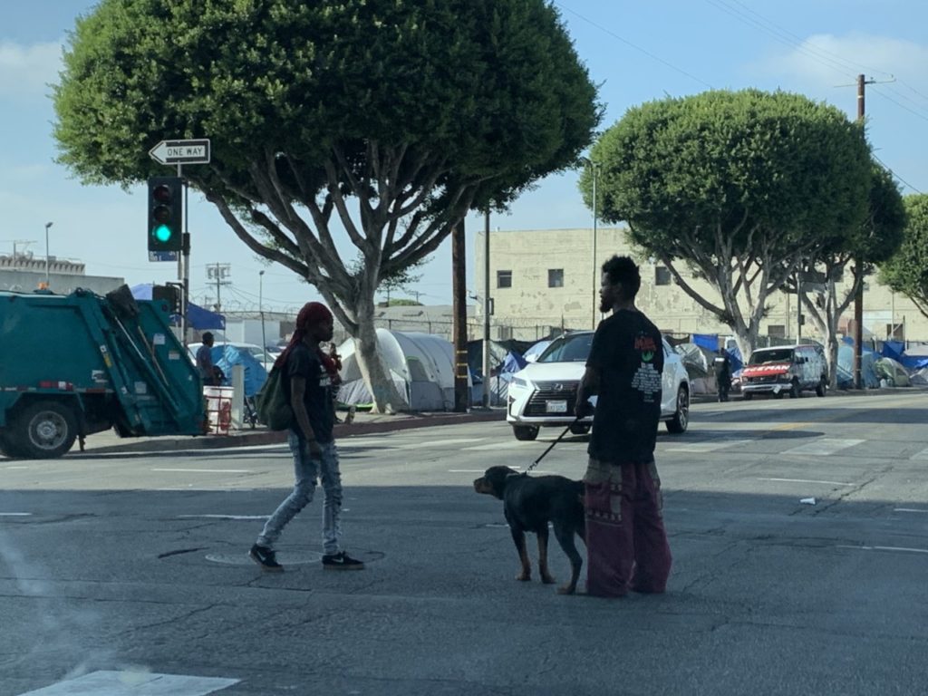 Homeless couple, L.A. Skid Row (Joel Pollak / Breitbart News)
