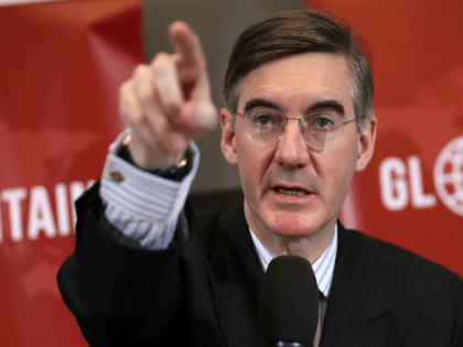 Conservative MP Jacob Rees-Mogg takes questions after a joint press conference of the European Research group and Global Britain in central London on November 20, 2018. - Eurosceptic members of May's divided party seized the moment to launch a leadership challenge, but have yet to muster the support needed for …