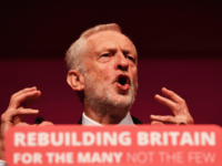 LIVERPOOL, ENGLAND - SEPTEMBER 26: Labour Party leader, Jeremy Corbyn addresses delegates on day four of the Labour Party conference at the Arena and Convention Centre on September 26, 2018 in Liverpool, England. In his closing speech to the conference the Labour leader will promise to "kickstart a green jobs …