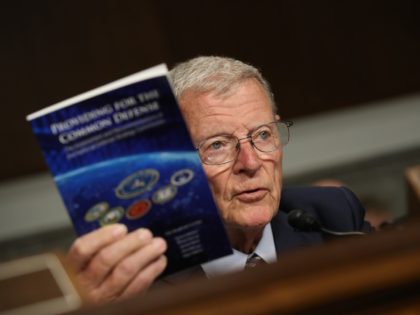 WASHINGTON, DC - JULY 30: Committee chairman Sen. Jim Inhofe (R-OK) questions U.S. Air Force Gen. John E. Hyten during Hyten's testimony before the Senate Armed Services Committee on his appointment as the next Vice-Chairman Of The Joint Chiefs Of Staff July 30, 2019 in Washington, DC. During the hearing, …