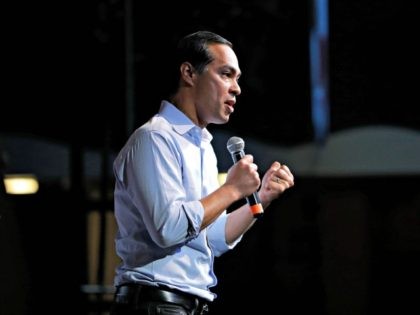 Former Housing and Urban Development Secretary and Democratic presidential candidate Julian Castro speaks at the Iowa Democratic Wing Ding at the Surf Ballroom, Friday, Aug. 9, 2019, in Clear Lake, Iowa. (AP Photo/John Locher)