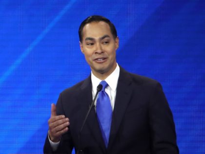 HOUSTON, TEXAS - SEPTEMBER 12: Democratic presidential candidate former housing secretary Julian Castro speaks during the Democratic Presidential Debate at Texas Southern University's Health and PE Center on September 12, 2019 in Houston, Texas. Ten Democratic presidential hopefuls were chosen from the larger field of candidates to participate in the …