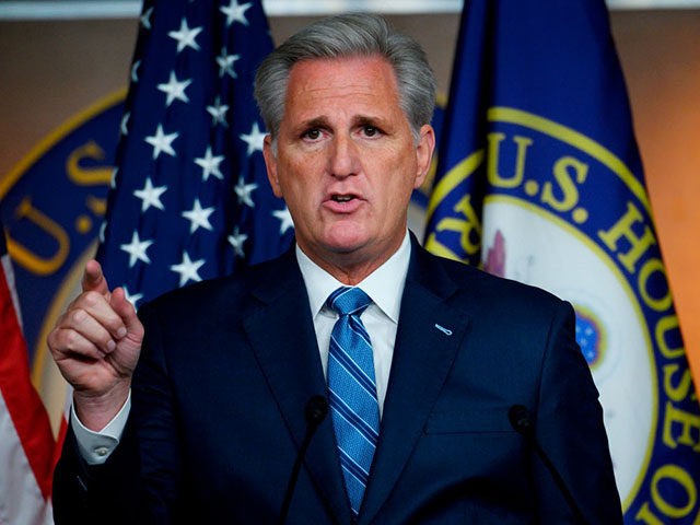 House Minority Leader Kevin McCarthy, republican of California, speaks during his weekly n