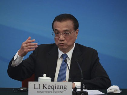 Chinese Premier Li Keqiang gives a speech at the Round Table of the German-Chinese Advised Economic Committee organized by BMWi and MOFCOM as part of the meeting with Chancellor of Germany Angela Merkel at The Great Hall Of The People, in Beijing, Friday, Sept. 6, 2019. (Andrea Verdelli/Pool Photo via …