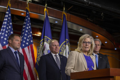 WASHINGTON, DC - SEPTEMBER 18: Conference Chair Liz Cheney (R-WY) speaks to reporters duri