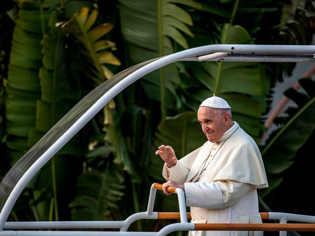Pope Francis waves as he leaves the Ivato International Airport, in Antananarivo, Madagascar, on September 6, 2019. - Pope Francis visit three-nation tour of Indian Ocean African countries hard hit by poverty, conflict and natural disaster. (Photo by MARCO LONGARI / AFP) (Photo credit should read MARCO LONGARI/AFP/Getty Images)