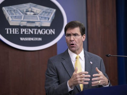 Secretary of Defense Mark Esper speaks to reporters during a briefing at the Pentagon, Wed