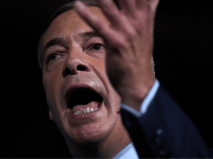 MAIDSTONE, ENGLAND - SEPTEMBER 26: Leader of the Brexit Party Nigel Farage speaks during t
