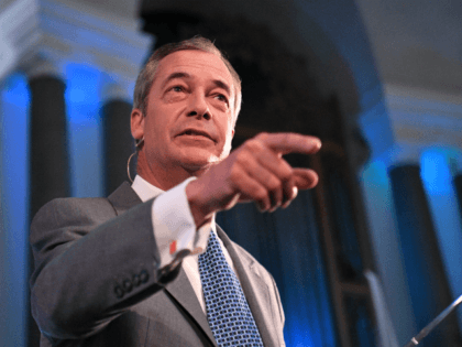LONDON, ENGLAND - AUGUST 27: Leader of the Brexit Party, Nigel Farage speaks onstage on August 27, 2019 in London, England. The Brexit Party conference held at the Emmanuel Centre is due to reveal plans for a future general election. (Photo by Leon Neal/Getty Images)