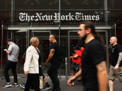 NEW YORK, NY - JULY 27: People walk past the New York Times building on July 27, 2017 in N