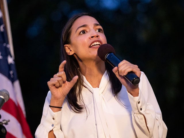 NEW YORK, NY - AUGUST 5: U.S. Rep. Alexandria Ocasio-Cortez (D-NY) speaks during a vigil for the victims of the recent mass shootings in El Paso, Texas and Dayton, Ohio, in Grand Army Plaza on August 5, 2019 in the Brooklyn borough of New York City. Lawmakers and local advocates …