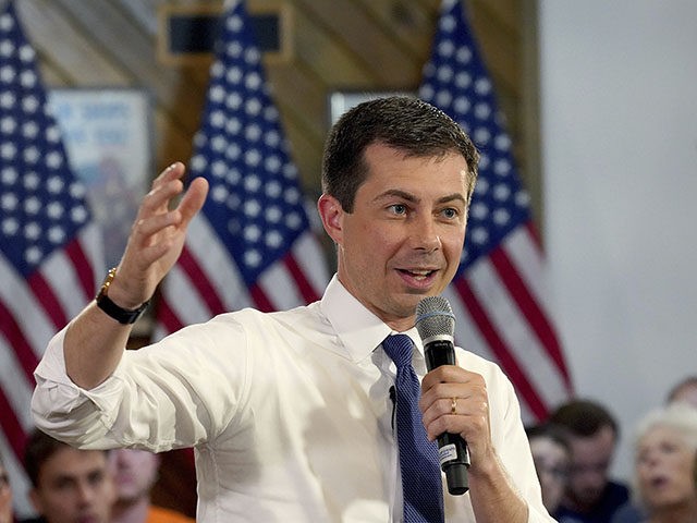 Democratic presidential candidate South Bend Mayor Pete Buttigieg speaks at a Veteran's an