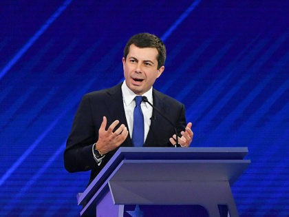 Democratic presidential hopeful Mayor of South Bend, Indiana, Pete Buttigieg speaks during the third Democratic primary debate of the 2020 presidential campaign season hosted by ABC News in partnership with Univision at Texas Southern University in Houston, Texas on September 12, 2019. (Photo by Robyn BECK / AFP) (Photo credit …