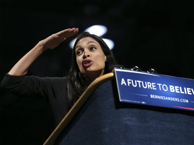 Actress Rosario Dawson looks out at the audience as she prepares to introduce Democratic p