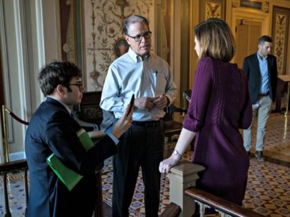 WASHINGTON, DC - JANUARY 25: Sen. Mike Braun (R-IN) speaks to reporters on Capitol Hill on January 25, 2019 in Washington, DC. Congressional leaders reached a deal with President Donald Trump to re-open the federal government until February 15. (Photo by Zach Gibson/Getty Images)