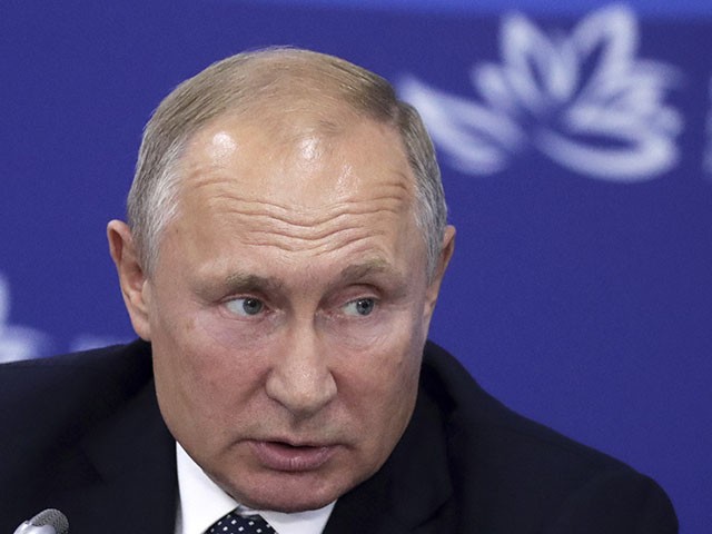 Russian President Vladimir Putin chairs a State Council meeting at the 5th Eastern Economic Forum in Vladivostok, Russia, on Wednesday, Sept. 4, 2019. Russian far-eastern city of Vladivostok hosts the Eastern Economic Forum on September 4-6, 2019. (Vyacheslav Prokofyev, TASS News Agency Pool Photo via AP)
