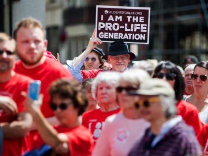BOSTON, MA - JUNE 17: Supporters of Massachusetts Citizens for Life hold a rally outside the Massachusetts Statehouse on June 17, 2019 in Boston, Massachusetts. Opposing activists were rallying in advance of consideration by lawmakers of measures aimed at loosening restrictions on abortion, including removing criminal penalties for those performed …