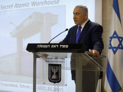 Israeli Prime Minister and Defence Minister Benjamin Netanyahu delivers a statement to the