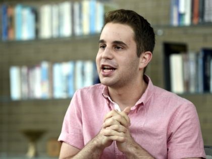 Actor Ben Platt talks during an interview with the Associated Press at the Arena Stage in